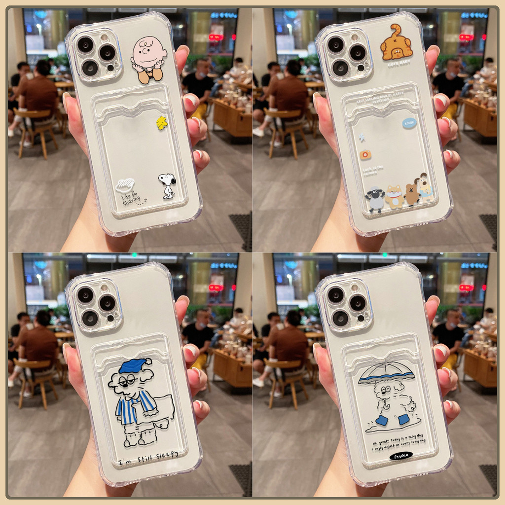 Clear ซองใส่การ์ด case for iPhone 11 17 13 16 15 12 14 Pro Max X XSMax XR 17Air 7 8 Plus เคสโทรศัพท์ซิลิโคน TPU โปร่งใส