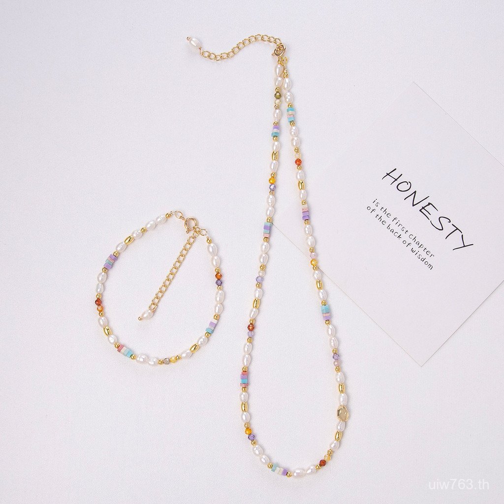 Turquoise Pearl ประณีตสร้อยคอธรรมชาติ Clavicle Chain Xiaomi ลูกปัดผู้หญิงสไตล์สร้อยข้อมือ Bohemian R