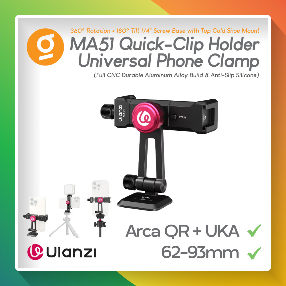 ULANZI MA51 โทรศัพท์ Clamp สําหรับ UKA Quick Release (ระบบ F38) ผู้ถือโลหะสมาร์ทโฟนขาตั้งกล้องพร้อม 