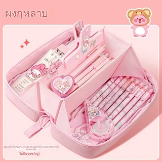 A00133 กระเป๋าเครื่องเขียนที่สวยงาม 2 ชั้นโปร่งใสกระเป๋าดินสอภูเขาไฟสําหรับการสอบเข้าคะแนนสูง