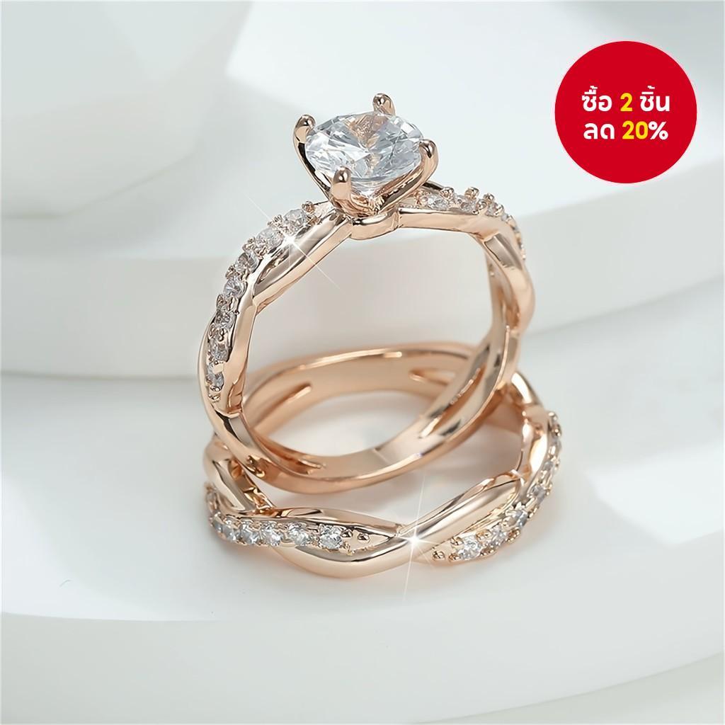 เครื่องประดับเพชรชุบทองธรรมชาติสีขาวไพลินแหวน2ชิ้นชุดผู้หญิงเจ้าสาว