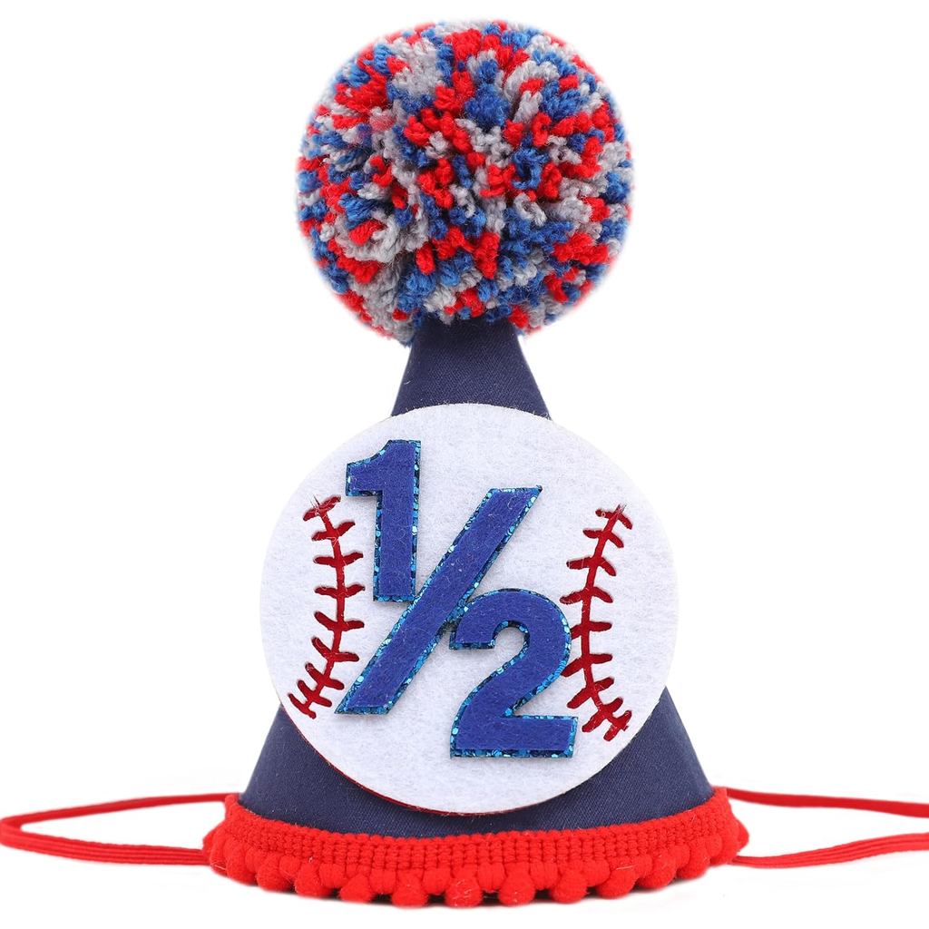 Baseball 1/2 Birthday Hat - Sports Themed 6 Months Birthday Decorations,Baseball Party Cone Hat Phot