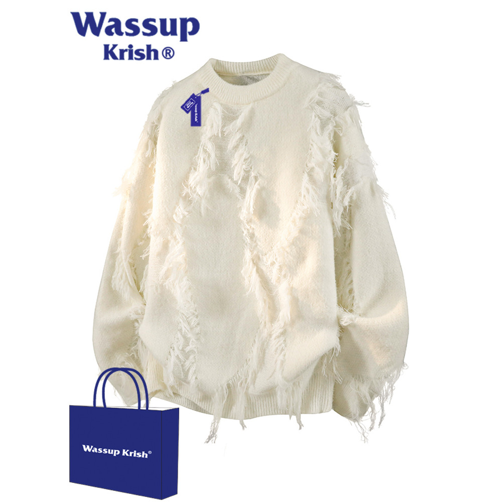 เสื้อกันหนาวผู้ชายฤดูใบไม้ร่วง สไตล์ Americana จาก WASSUP KRISH ดีไซน์รอบคอดูหล่อ