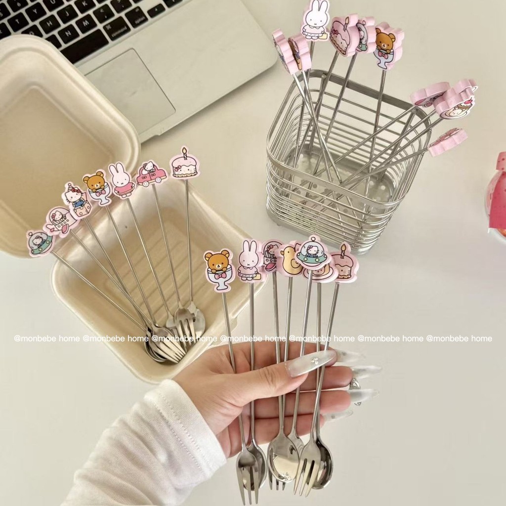 ช้อนคนผสมเครื่องดื่ม ส้อมจิ้มผลไม้ ช้อนคนกาแฟแก้วทนความร้อนสูง สไตล์ins kitty&miffyน่ารัก พร้อมส่ง ราคา ถูกที่สุด ดีลบีเคเค แกลเลอรีภาพที่ 4