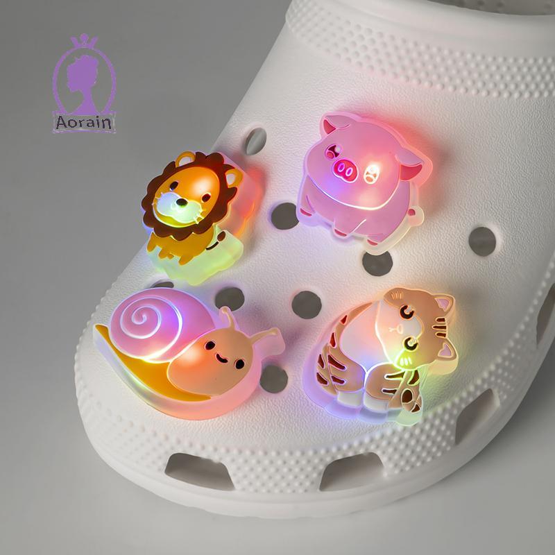 # ANTH # ไฟ LED สัตว์รองเท้า Charms สีชมพูหนูแฮมสเตอร์หมูรองเท้าตกแต่ง Pins ผู้หญิงของขวัญสุนัข Penguin Clog อุปกรณ์เสริม
