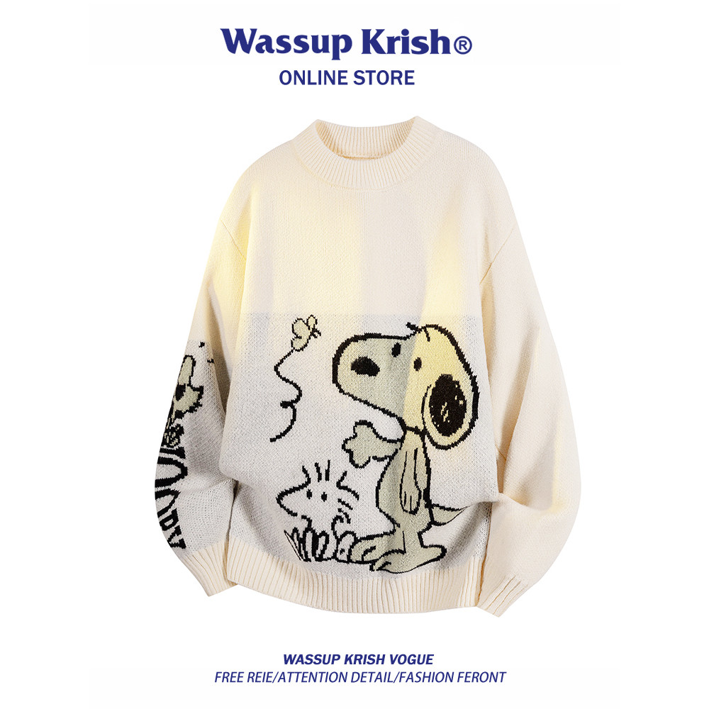 WASSUP KRISH Snoopy การ์ตูน เสื้อกันหนาวหนาสำหรับผู้ชาย สไตล์น่ารักในฤดูหนาว