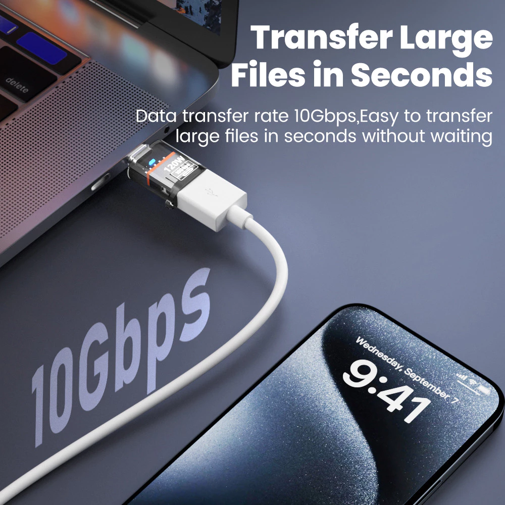 120W ประเภท C ถึง USB A OTG อะแดปเตอร์ USB 3.2 ประเภท C Fast Charging Connector สําหรับ IPhone 16 17 Macbook IPad Huawei Xiaomi thumbnail 4