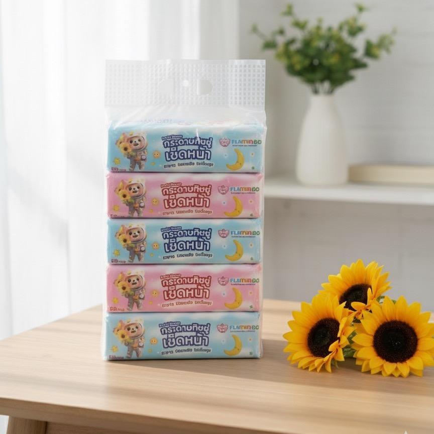 กระดาษทิชชู่ เช็ดหน้า ลายหมี FLAMINGO สะอาด ปลอดภัย ไม่เป็นขุย