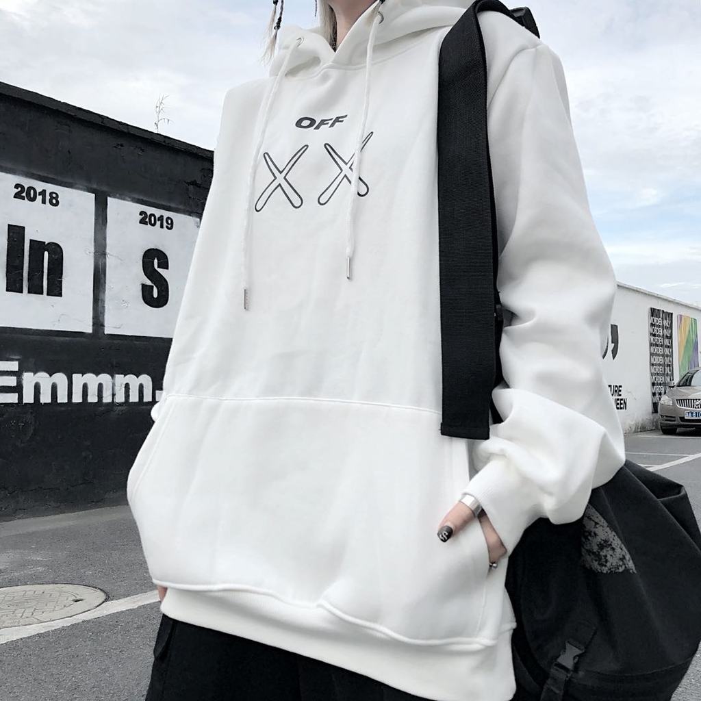 OFF WHITE สีดําเสื้อกันหนาวผู้ชายผู้หญิงคู่ลูกศร Kaws Sesame Street Joint Pullover Hoodie Street Wea