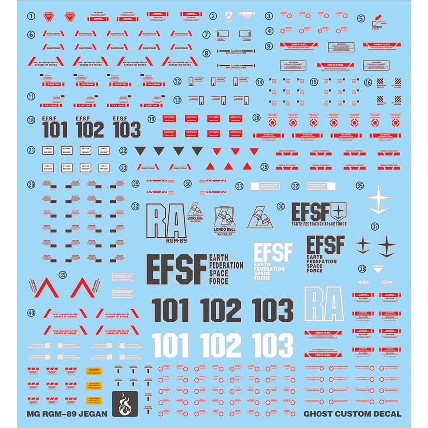 Yan GHOST Version MG RGM-89 Jegan Jegan Gun Jegan Up to 097 HD Fluorescent Water Sticker