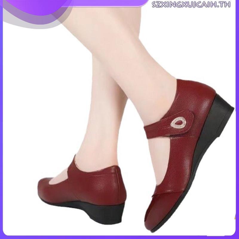 minxshoes รองเท้า minx รองเท้าชั้นเดียวส้นกลางแบบใหม่หนังนิ่มพื้นนิ่มสำหรับคุณแม่รองเท้าหนังผู้หญิงเ