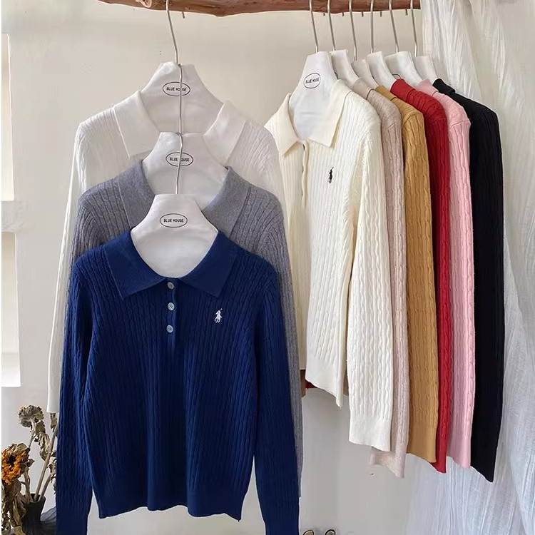 เสื้อสเวตเตอร์ถักลายเคเบิลแขนยาวสำหรับผู้หญิง คอโปโล ดีไซน์สีพื้น เหมาะสำหรับสวมใส่ในฤดูใบไม้ร่วงและฤดูหนาว#88044 – โปรปัง