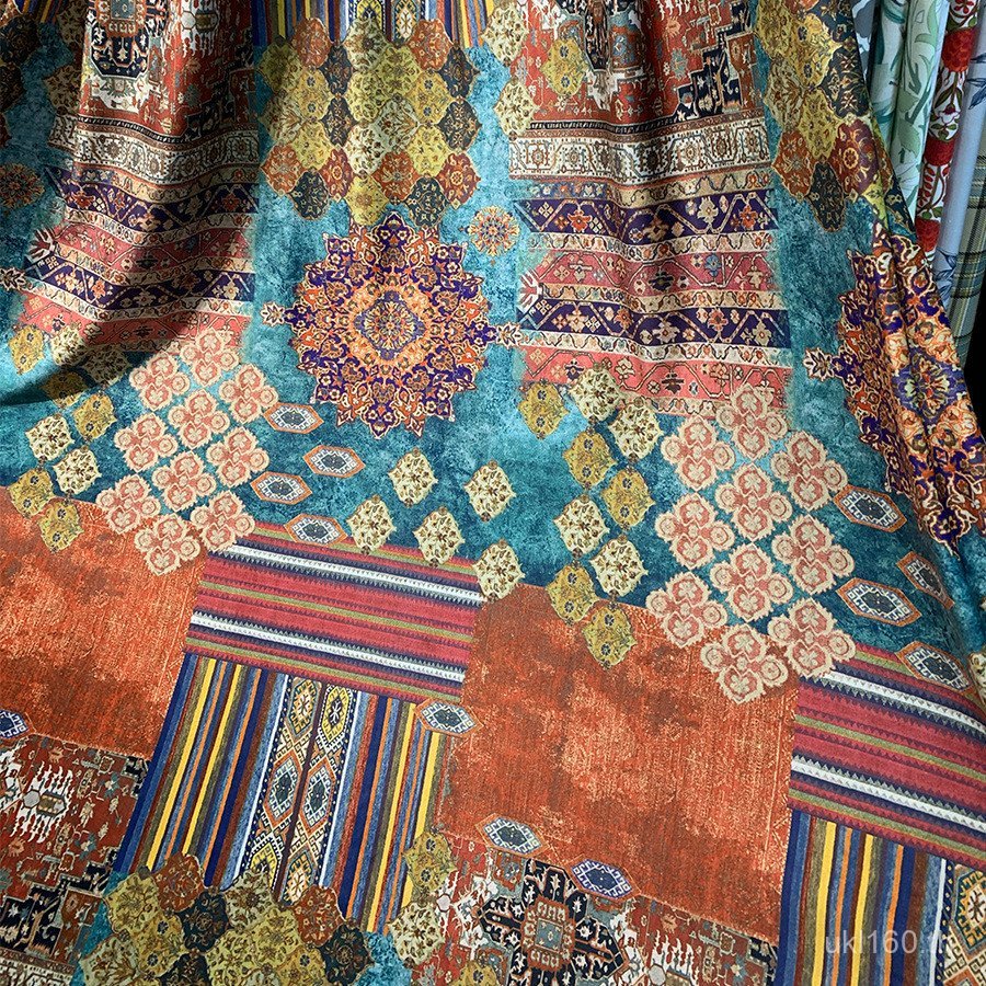 High-End บรรยากาศ 3D ชาติพันธุ์ Villa ผ้าม่านสําเร็จรูปห้องนั่งเล่นผ้าม่านยุโรป Club ผ้าม่านหรูหรากา