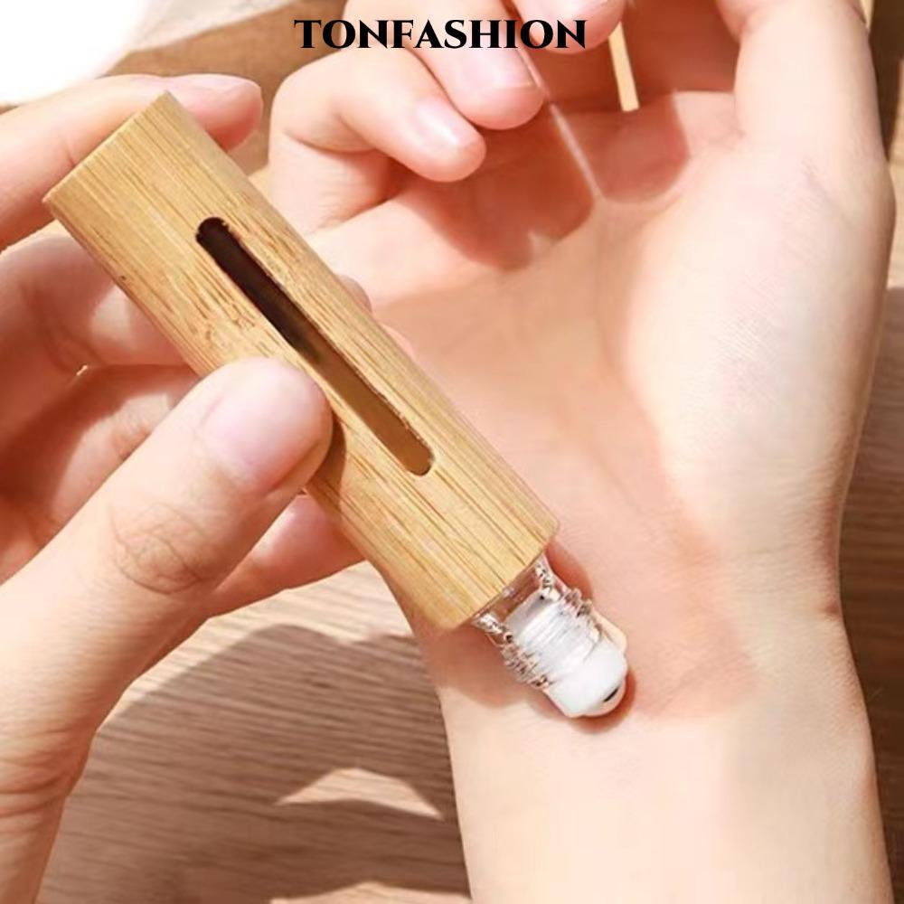 TONFASHION ขวดลูกกลิ้ง, มินิพร้อมลูกกลิ้งสแตนเลสม้วนไม้ไผ่บนขวด, ชุดเดินทาง 3ml/5ml/10ml/15ml ขวดรีฟ