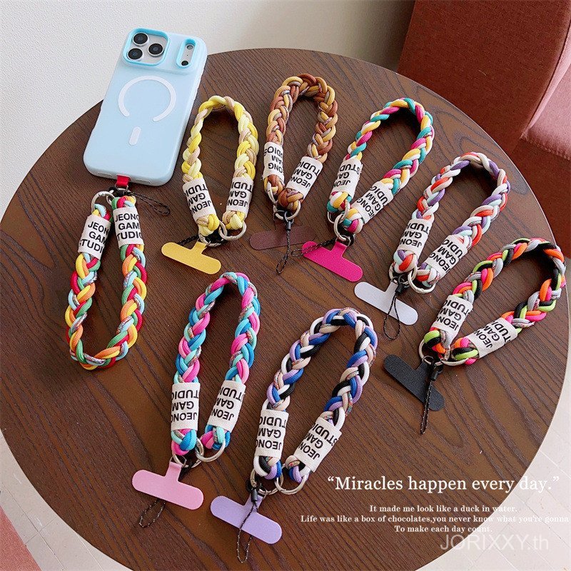 Creative สีสันหกสาระ Braided Love เคสโทรศัพท์ Chain หางม้า Braid Universal All-Match เชือกโทรศัพท์มือถือ Lanyard ins สไตล์