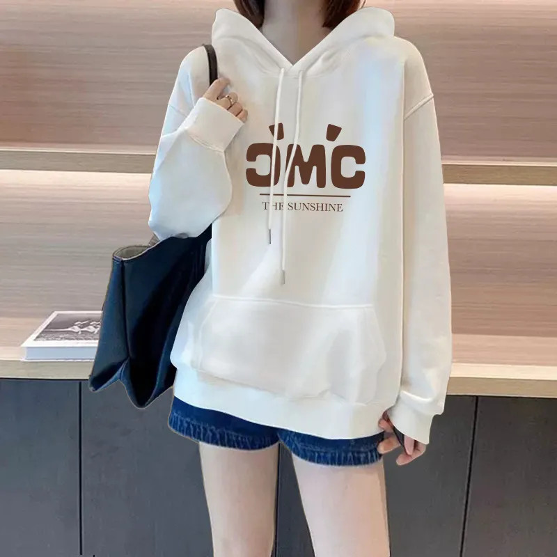 เสื้อกันหนาวฮู้ดแขนยาวสำหรับผู้หญิง ทำจากผ้าฝ้ายแท้ เหมาะสำหรับฤดูใบไม้ร่วง