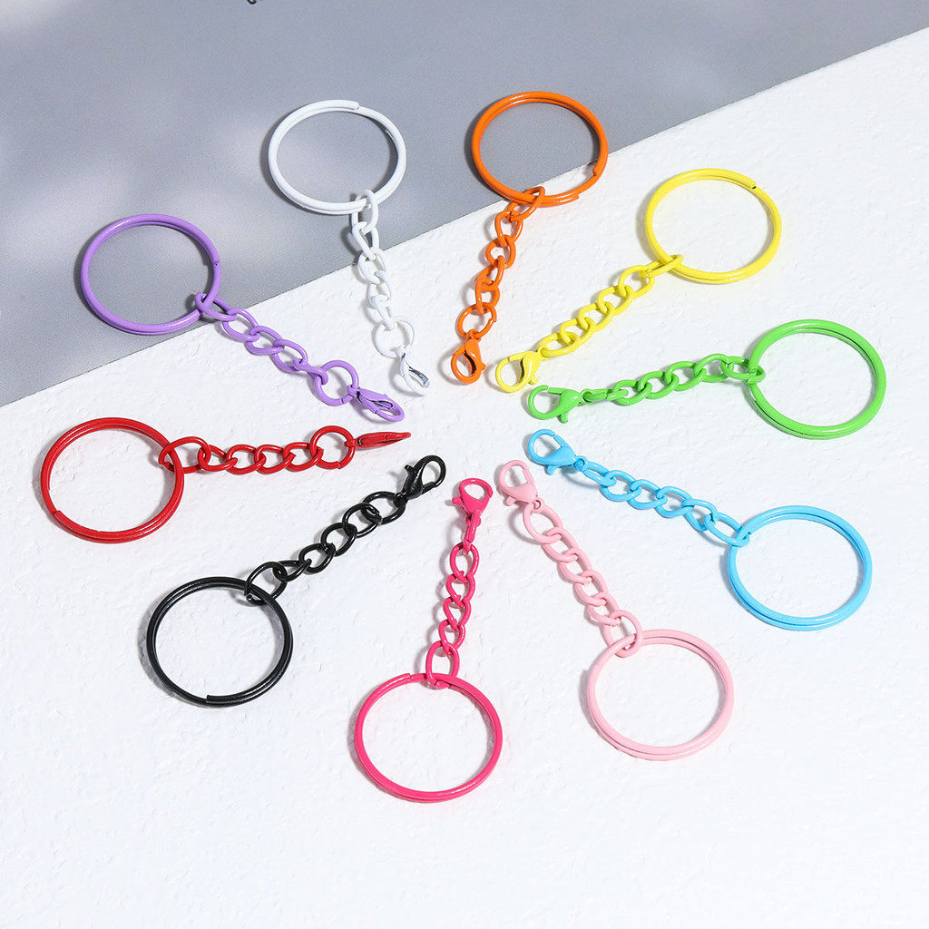 10pcs แหวนกลมที่มีสีสันกับโซ่ขยายแขวนกุ้งก้ามกรามหัวเข็มขัด 3 ชิ้นสำหรับมือ DIY พวงกุญแจอุปกรณ์เสริม