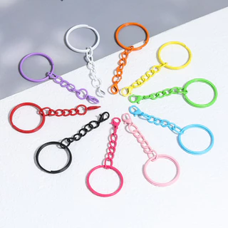 10pcs แหวนกลมที่มีสีสันกับโซ่ขยายแขวนกุ้งก้ามกรามหัวเข็มขัด 3 ชิ้นสำหรับมือ DIY พวงกุญแจอุปกรณ์เสริม