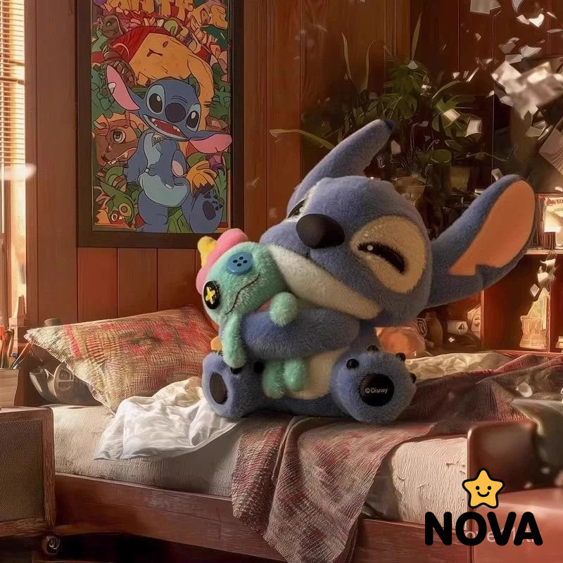 พร้อมสต็อก MINISO Stitch Furry Adventure Series Flocking อินเทรนด์เล่นกระเป๋าลึกลับ Stitch Mystery B