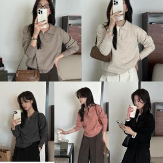 Chili Koko เสื้อถักคอโปโลสไตล์เรโทรสำหรับผู้หญิง ดีไซน์กระดุ…