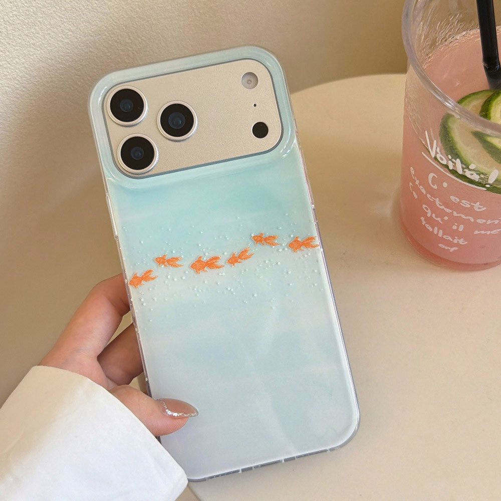 ปลาทอง Koi Fish Blue Gradient เคสโทรศัพท์สําหรับ iPhone 14 15 16 17 ProMax 13 17air หรูหรากันกระแทก 