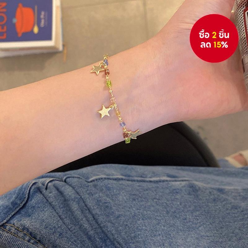 สร้อยข้อมือเรซิ่นสีสันสดใสอินเทรนด์พร้อมจี้ดาว พลอยเทียม ของขวัญเครื่องประดับแฟชั่นสําหรับผู้หญิง