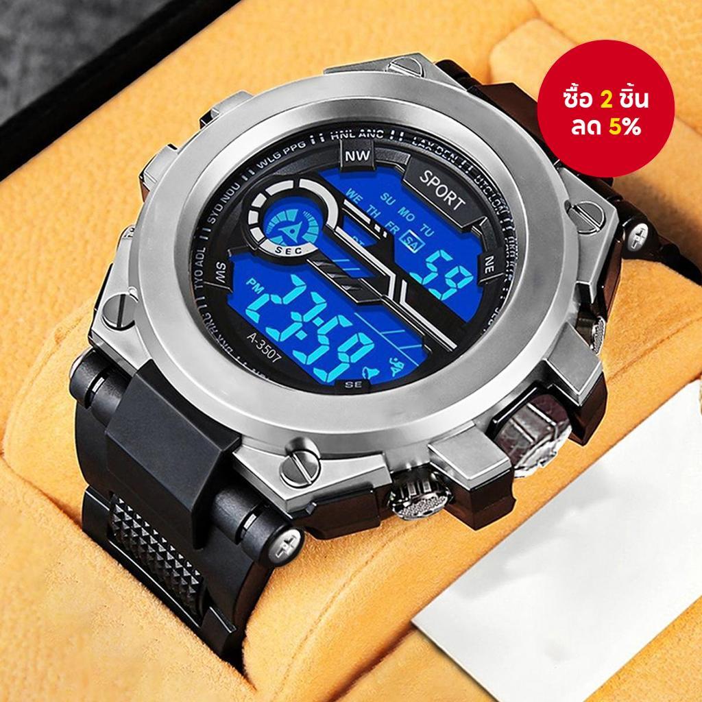 นาฬิกาแฟชั่นอิเล็กทรอนิกส์กลางแจ้งสําหรับผู้ชาย -การออกแบบมัลติฟังก์ชั่นพร้อมหน้าปัดขนาดใหญ่