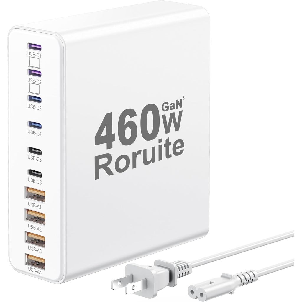 460W USB C Charger Block, 10-Port USB Charging Station GaN III PD Charger Type C & USB A, Dual 65W P