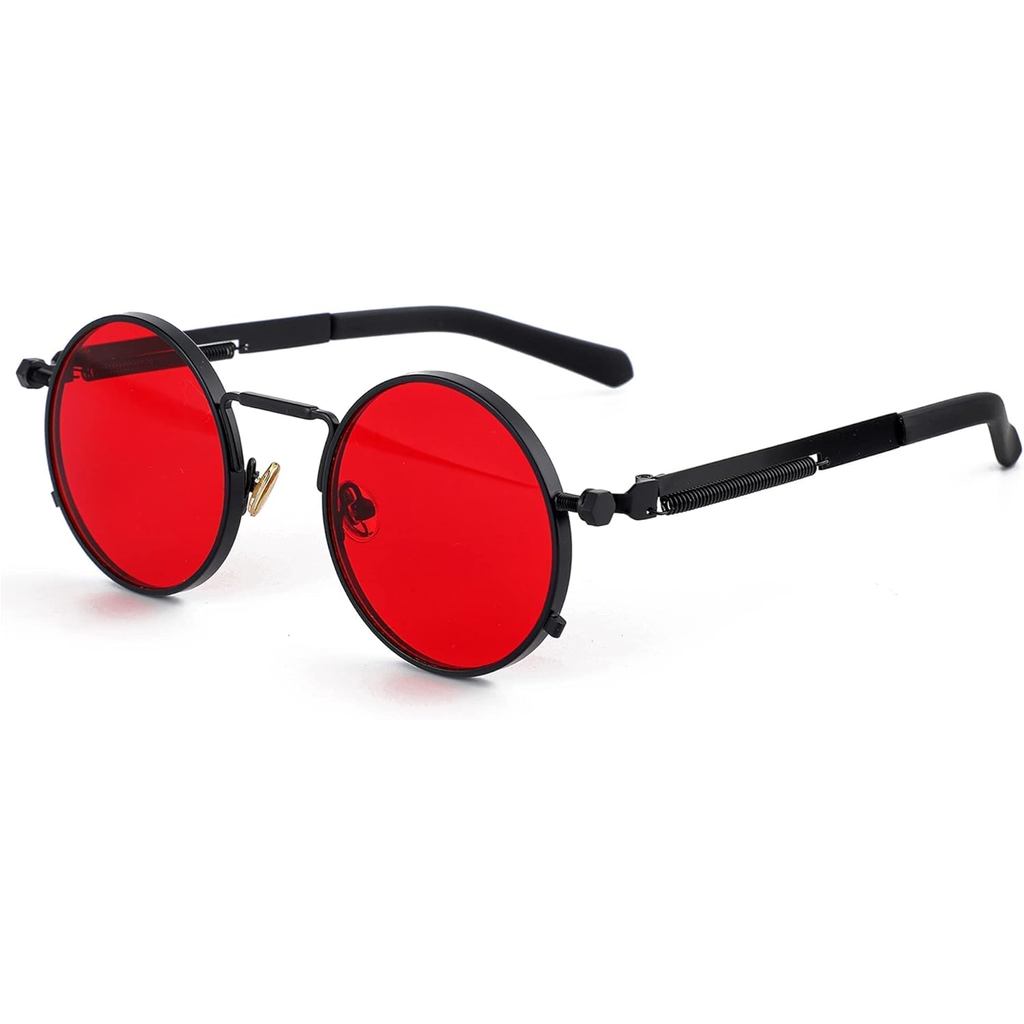 EYLRIM Round Steampunk Sunglasses Hippie Circle Glasses Gothic Metal Frame 100% UV Blocking Lens