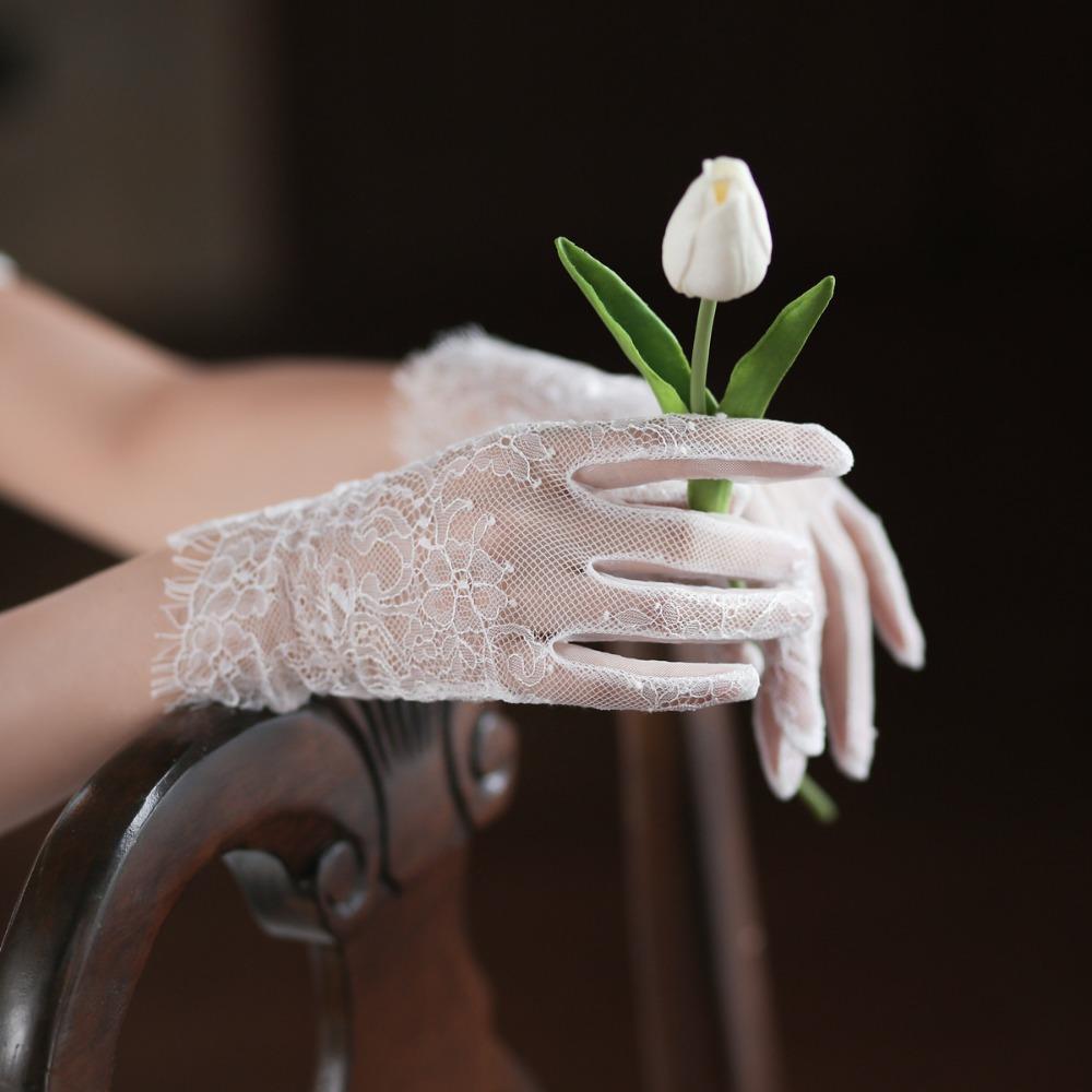 Ahour ถุงมือตาข่าย แบบสั้น สําหรับเจ้าสาว ใส่ออกงานเลี้ยง งานแต่งงาน ราคา ถูกที่สุด ดีลบีเคเค แกลเลอรีภาพที่ 8