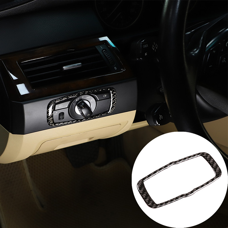 กรอบสวิตช์ไฟหน้าคาร์บอนไฟเบอร์จริงสําหรับ BMW 5 Series E60/E61 อุปกรณ์ตกแต่งรถยนต์
