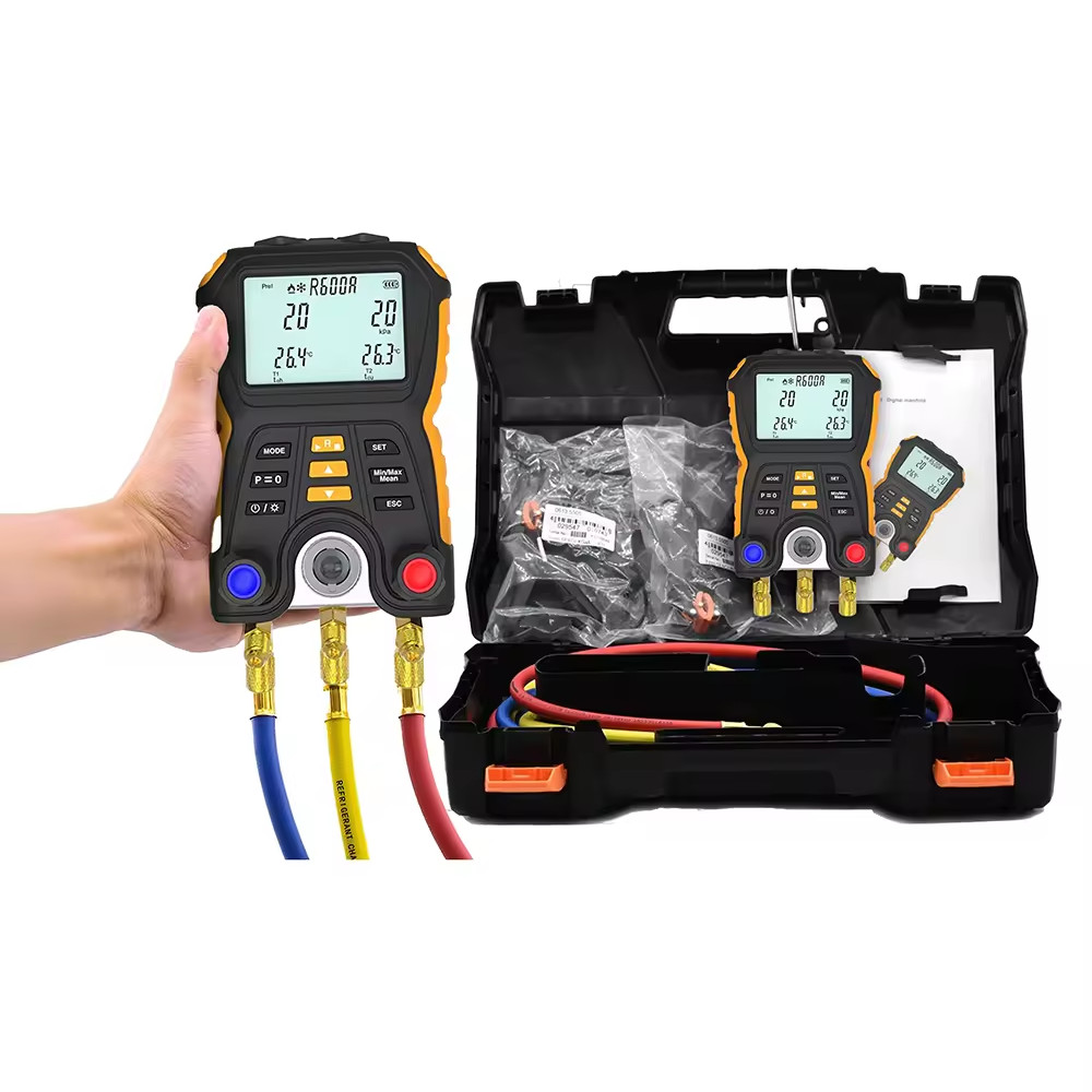 ใหม่ 3 พอร์ตหลักไฮดรอลิกความดัน Testkit Manifold Gauge ชุด Hvac Manometros Digital Refrigeracione พร