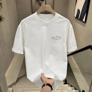 (ผ้าฝ้าย 100%)Luvoro oversize unisex เนื้อผ้านุ่มระบายแขนสั้น T-shirt สีดำและสีขาว เสื้อยืดทูโทน เสื้อยืดแขนสั้น C1815