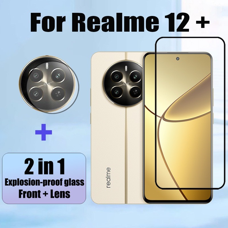 ฟิล์ม Realme 12+ 5G 2 in 1 กระจกนิรภัย Flim สําหรับ Realme 12 Plus 11 12x 11x 5G Anti-impact Glass ฟ