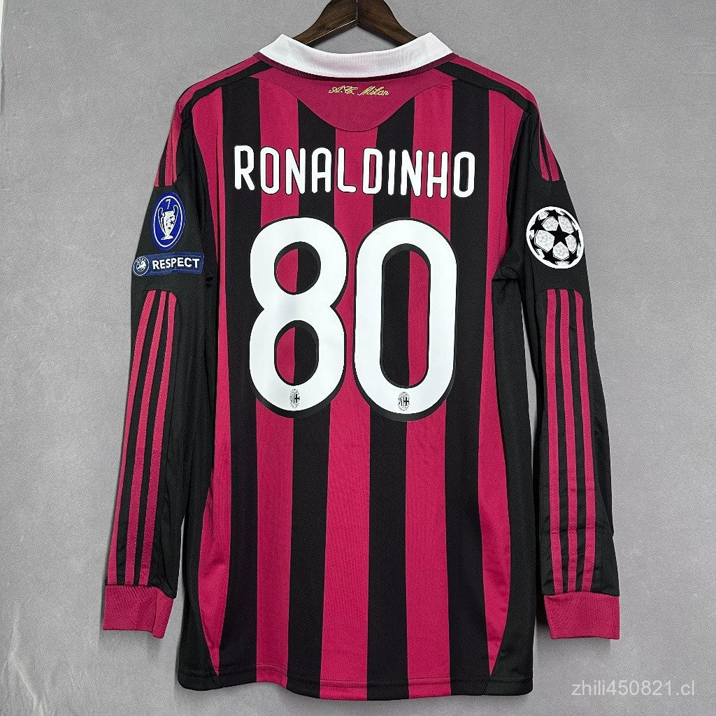 AAA+0910 AC Milan Home Kaká Kable Ronaldinho Classic Vintage คุณภาพสูง Retro ไทยรุ่นสีดําสีแดงหลวม B