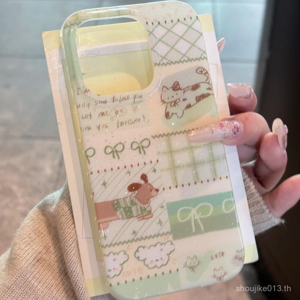สีเขียว Series Puppy IMD เคสโทรศัพท์สองชั้นสําหรับ Samsung A71 A23 A35 A04S M12 A72 A54 A50s A31 A73