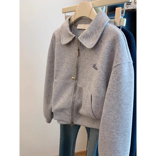 Solovely M-2XL โอเวอร์ไซส์ เสื้อสเวตเชิ้ต ผู้หญิง สไตล์เกาหลี งานปัก แจ็กเก็ต แขนยาว เสื้อตัวบน