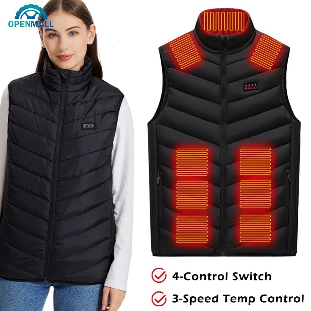OPENMALL เสื้อกั๊กอุ่นไฟฟ้าฤดูหนาว 3 สปีดปรับสมาร์ทเย็นหลักฐานอุ่น USB-Powered Stand Collar Vest สํา