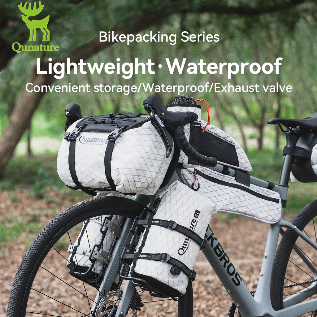 Qunature Bikepacking ถุงกันน้ำแบบบีบอัด 6/12L กระเป๋าข้างจักรยานแบบ Dry Bag ขยายได้ ทนต่อการสึกหรอ เหมาะสำหรับทัวร์ริ่งและปั่นไปทำงาน ใช้ได้กับจักรยานเสือหมอบและเสือกรวด