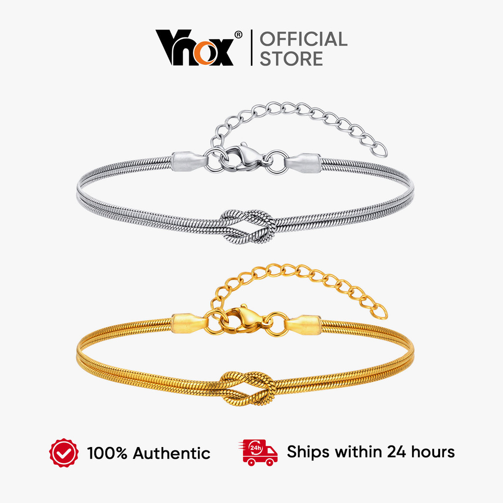 Vnox Couple Stainless Steel Knot Double Snake Chain Two Color Adjustable Matching Bracelets for Women Men
