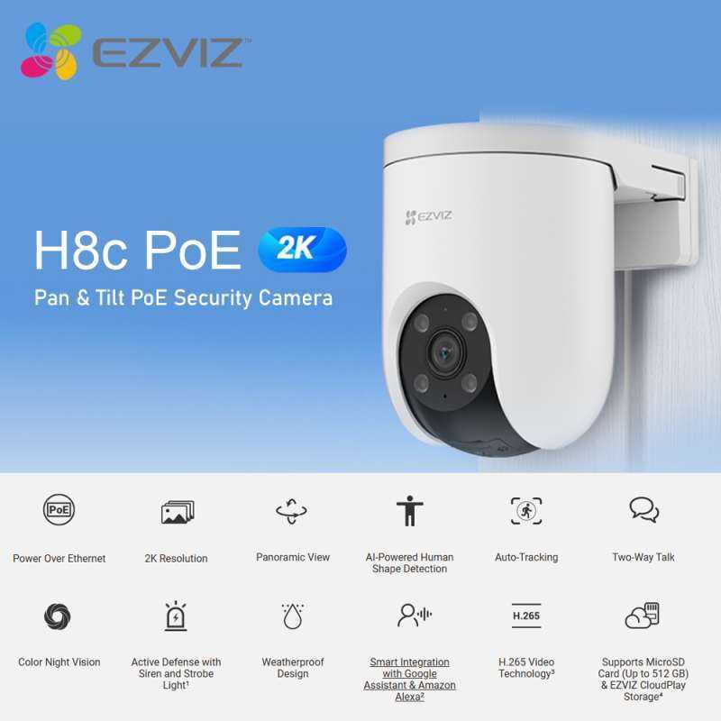ARNKSTRE EZVIZ 2K AI Human Detection กล้องวงจรปิดกันน้ําเสียงสองทาง - H8c POE 3MP