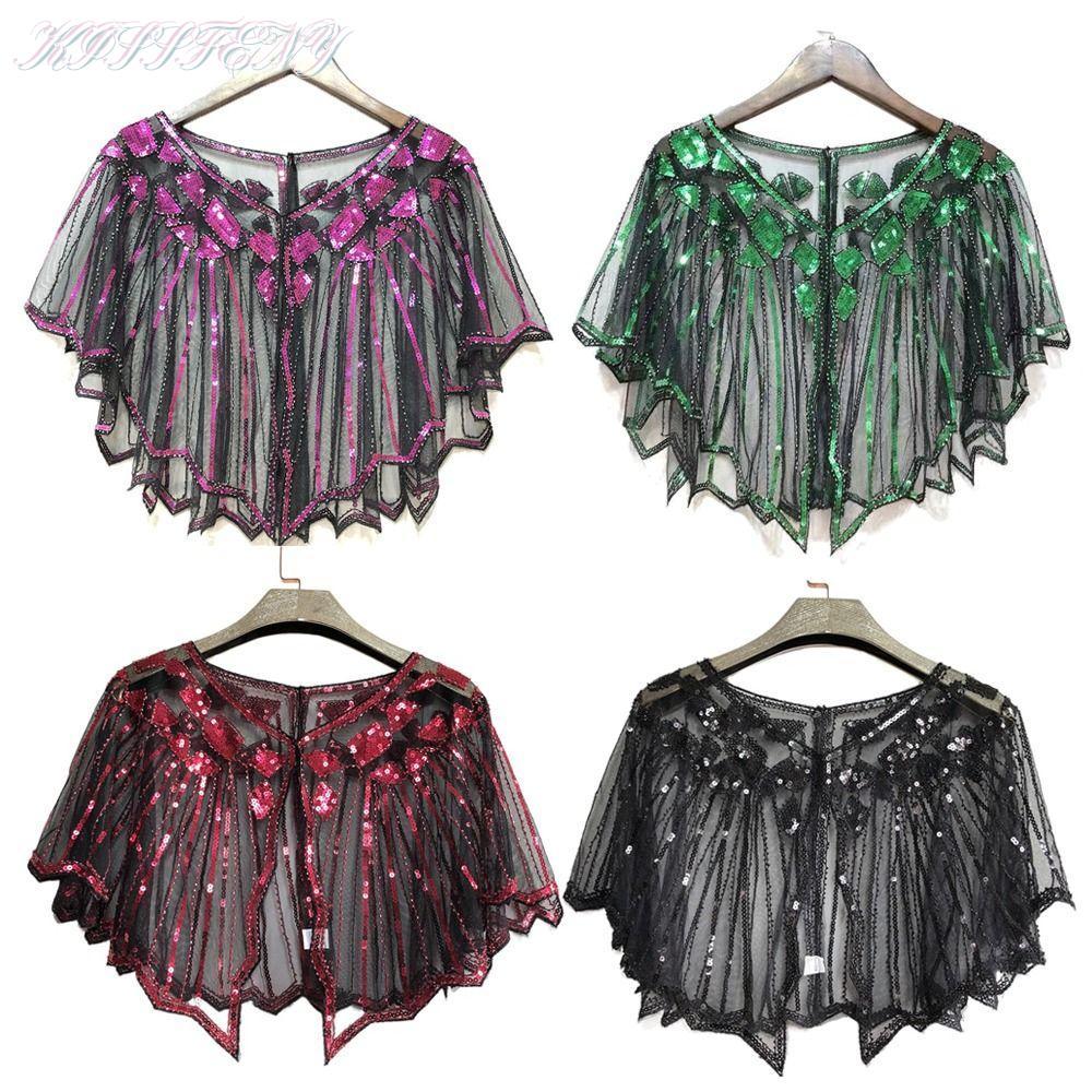 KISSFENY Vintage, Party Evening Dress Accessories Sequins Shawl Wraps, 1920s Flapper Cover Up