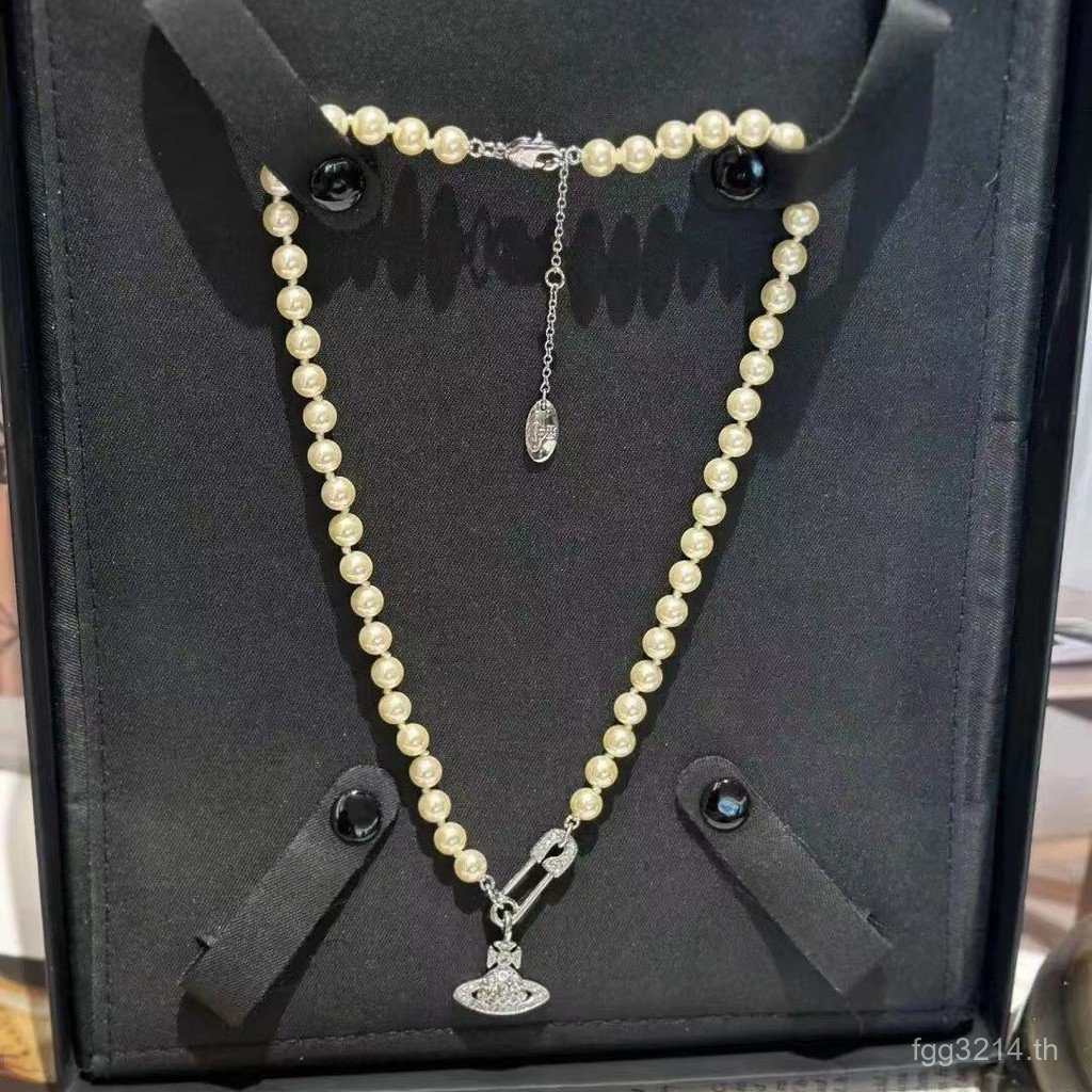 ดาวเสาร์มุกผู้หญิงสร้อยคอเสื้อกันหนาวโซ่รูปแบบใหม่สร้อยคอขาซอกมุกแสงหรูหราย้อนยุคตะวันตกราชินีกระดูก