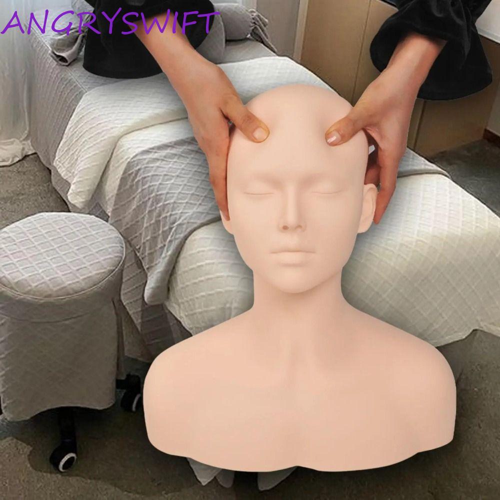 ANGRYSWIFT ฝึกหัวตุ๊กตา, หัวหุ่นฝึกนวด Manikin ยืดหยุ่น, โมเดลความงามพร้อมไหล่ด้วย Acupoints นวดไหล่ Manikin สําหรับร้านเสริมสวย SPA Beauty Makeup