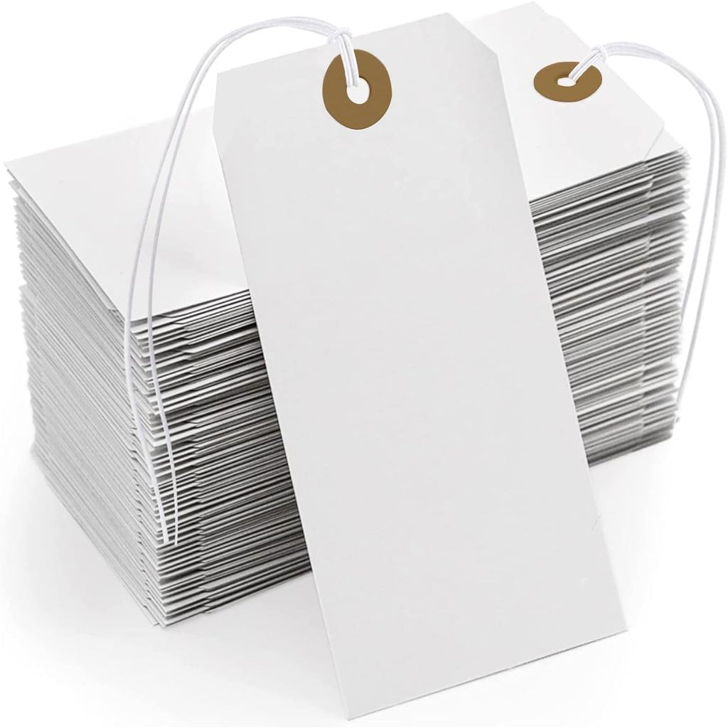 White Tags With String Attached, 200 Pcs Large Marking Paper Hanging Tags With Elastic Rope, Writabl