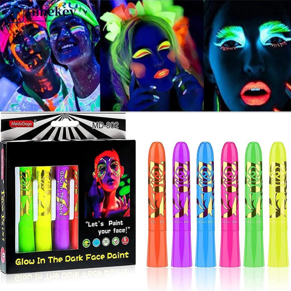 TIMEKEY 6 ชิ้นเรืองแสงใน Dark Face Body Paint ชุดแต่งหน้าเทคนิคพิเศษแต่งหน้าสําหรับเด็กฮาโลวีนคริสต์