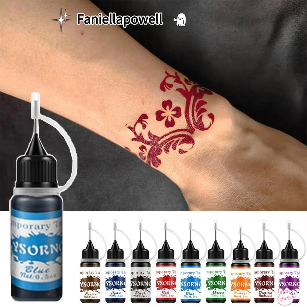 หมึกสักแบบชั่วคราว FANIELLAPOWELL ขนาด 10ml สำหรับอาร์ทบอดี้ พร้อมโทนสีเงาและเครื่องสำอาง เพื่อสร้างสรรค์ลายสักฝ่ามือ