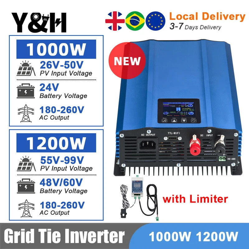 ออกแบบใหม่ Y & H 1200W 1000W Grid Tie อินเวอร์เตอร์ Limiter Pure Sine Wave อินเวอร์เตอร์พลังงานแสงอา