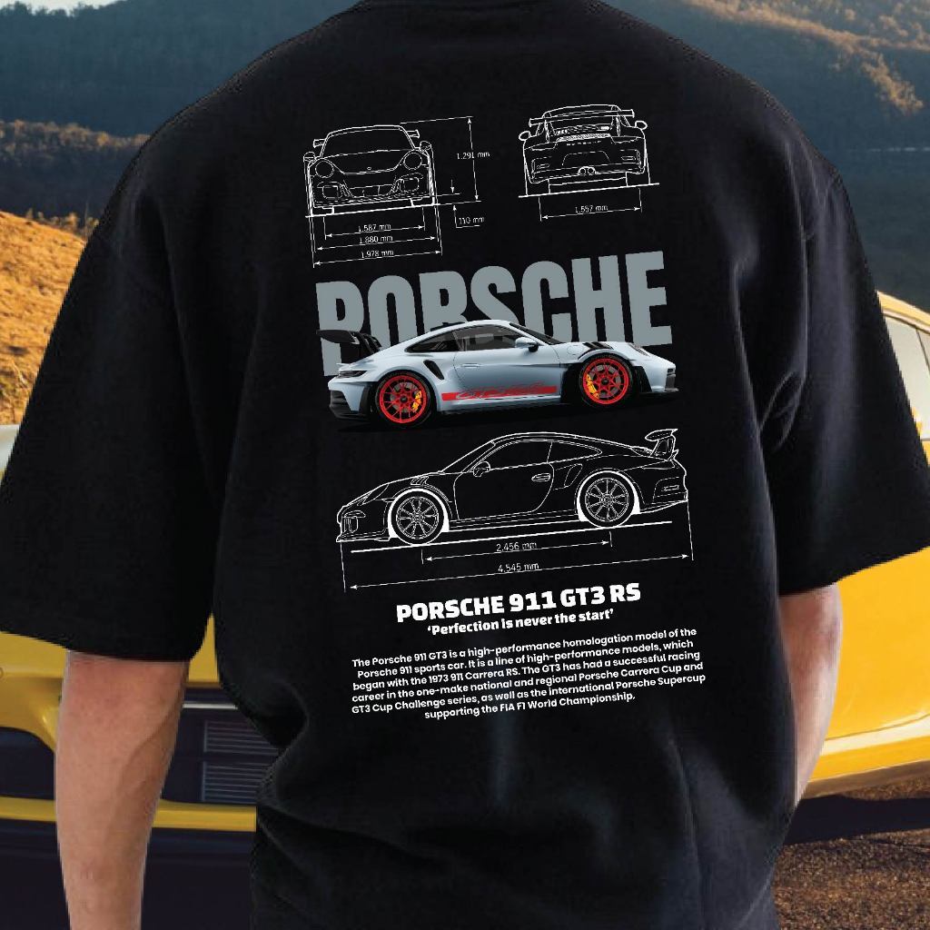 เสื้อวัฒนธรรม Porsche แขนสั้น แบบ 993 GT3 RS พร้อมเนื้อผ้า Premium Cotton 100%, สวมใส่สบายและเหมาะสม
