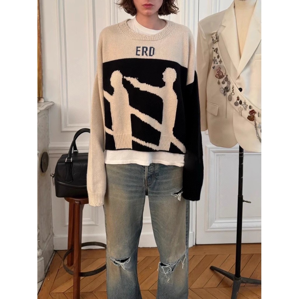 PBBZ ERD Infernal Affairs Silhouette Portrait Fashion High Street Handmade Distressed Knitted Sweate